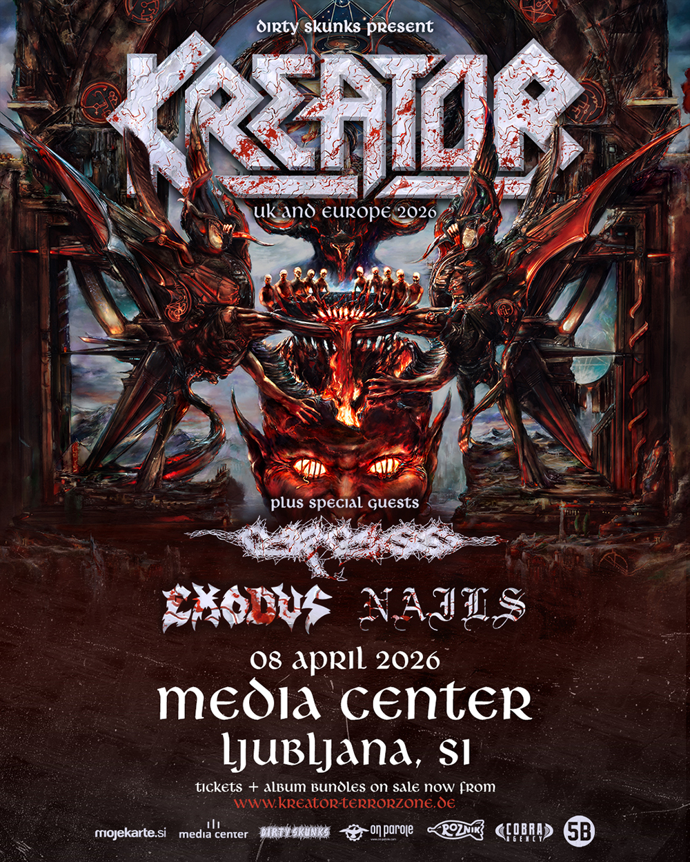 08.04.2026 - Kreator (Ger), Carcass (UK), Exodus (USA), Nails (USA) @ Media Center, Ljubljana