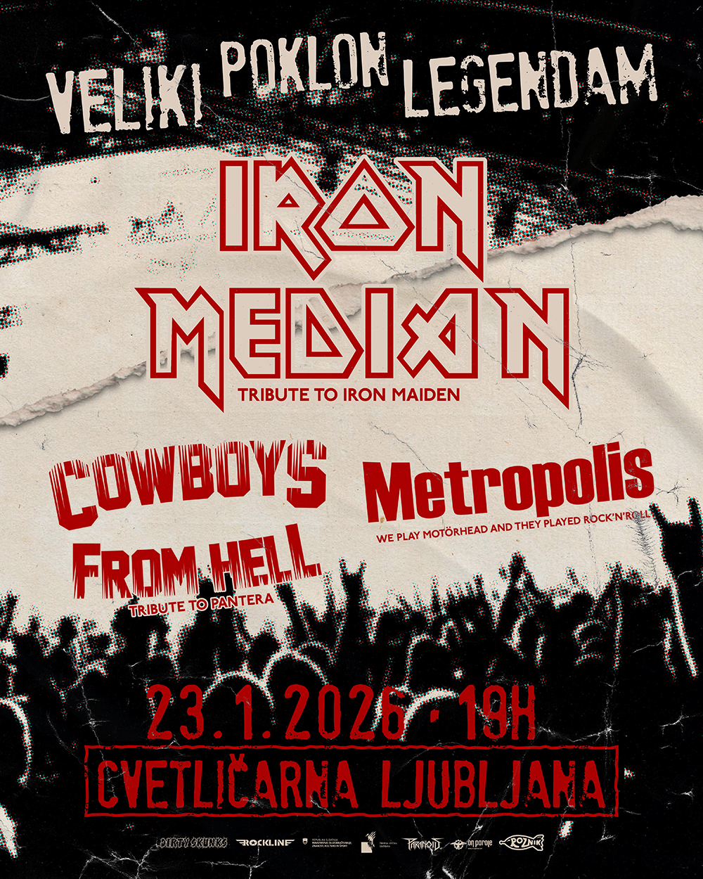 23.01.2026 - Veliki poklon legendam: Iron Median (Slo), Cowboys from Hell (Slo), Metröpolis (Slo) @ Cvetličarna, Ljubljana